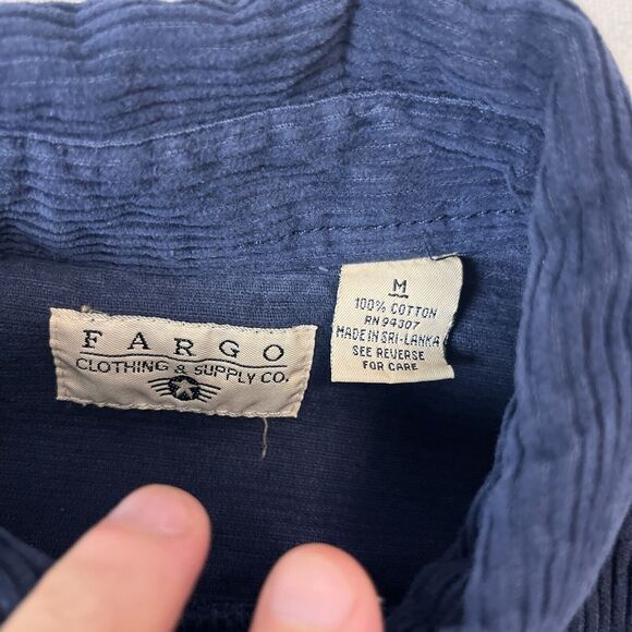 90s Fargo Corduroy Button Down Shirt M-L Vintage Blue Wide Wale Outdoors Grunge - Picture 5 of 7